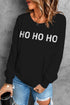 Black Ho Ho Ho Glitter Print Long Sleeve Pullover Sweatshirt